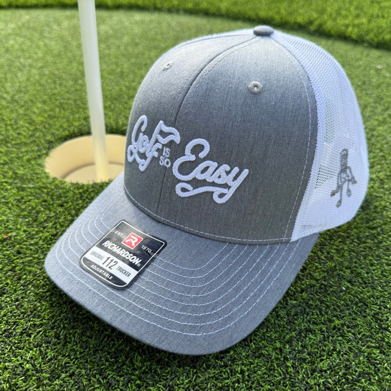 Golf is so Easy / Angry Guy Trucker Hat - Heather Grey / White